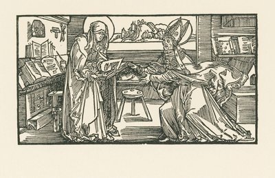 Saint Birgitta in Her Chamber Handing Her Work to a Bishop by Albrecht Dürer or Duerer