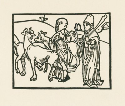 The Priest in His Vestments Driving Out Cattle and Before Him Goes the Handmaiden by Albrecht Dürer or Duerer