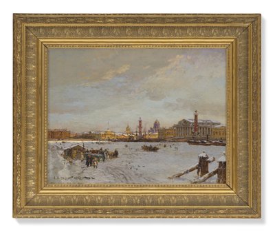 View over the Frozen Neva, the Rostral Columns, St Isaac