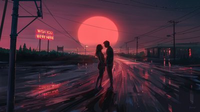 Red Sunset Couple by Alena Aenami