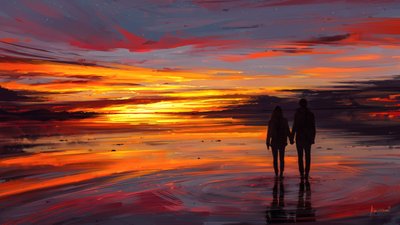 Romantic Sunset Beach Walk by Alena Aenami