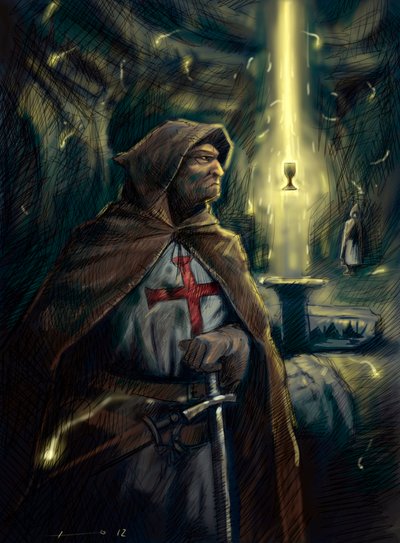 Knight of the Order of the Templar with the Holy Grail (Illustration) by Alessandro Lonati
