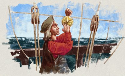Christopher Columbus Calculating the Route with an Astrolabe by Alessandro Lonati