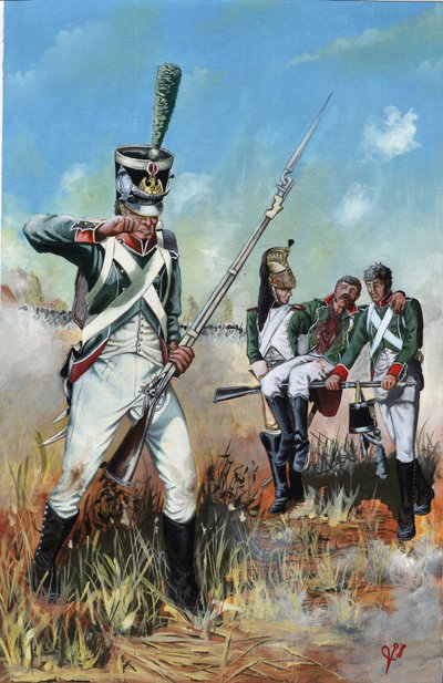 First Empire: soldiers of the great Napoleonic army in Italy helping a wounded comrade by Alessandro Lonati