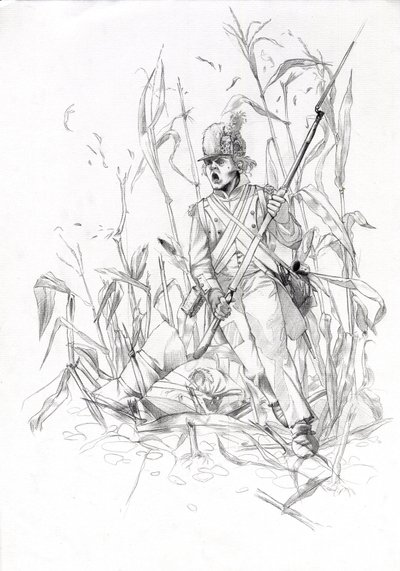 Soldier of the Napoleonic Army with Wounded Comrade by Alessandro Lonati