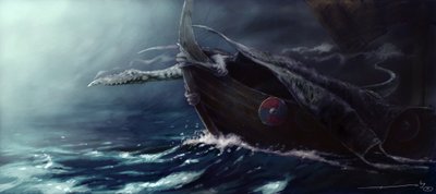 Legendary Creature: Dragon Attacking a Drakkar (Viking Boat) by Alessandro Lonati