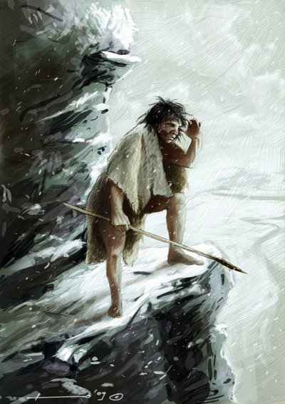 Neanderthal Man Under the Snow (Illustration) by Alessandro Lonati