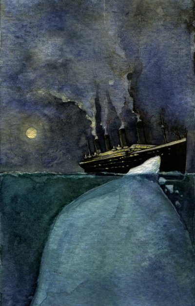 View of the transatlantic liner Titanic at the time of the sinking on 14 and 15 April 1912, caused by the collision with an iceberg by Alessandro Lonati