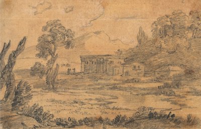 Buildings by a River with Hills in Background by Alexander Cozens