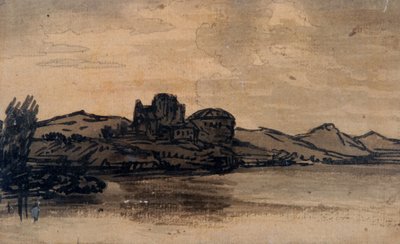 Italian Landscape with Domed Building by Alexander Cozens