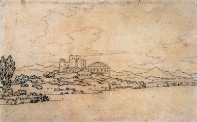 Italian Landscape with Domed Building by Alexander Cozens