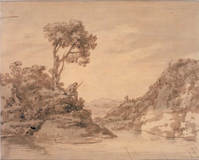Landscape with Figure on the Bank of a Pool by Alexander Cozens