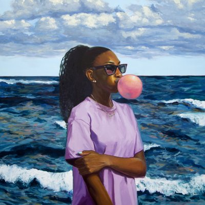 Ocean Girl Blowing Bubble by Alexander Grahovsky