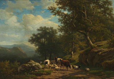 Landscape with a Peasant and His Flock by Alexander Joseph Daiwaille