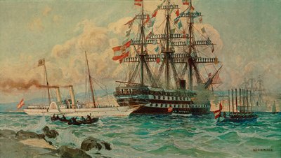 The Austrian Yacht Fantasie and the Liner Kaiser by Alexander Kirchner