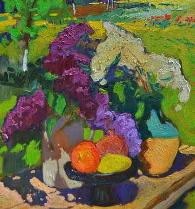 Sunlit Lilacs and Fruit by Alexander Shandor