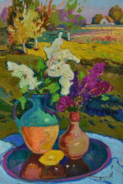 Vibrant Lilac Still Life Landscape by Alexander Shandor