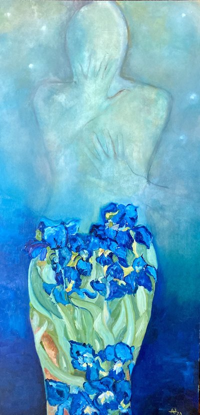 Ethereal Figure Blue Irises by Alexandra Higgins