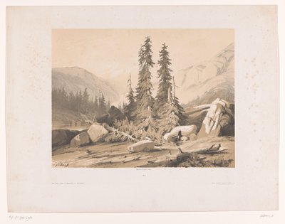 Mountain Landscape with Firs and Mountain Goats by Alexandre Calame