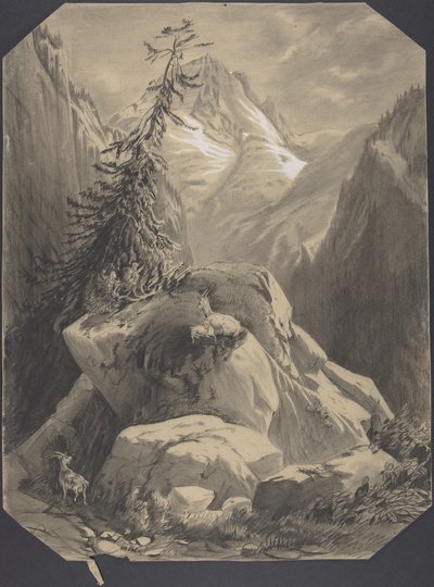 Three Goats in a Mountainous Landscape by Alexandre Calame