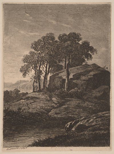 Trees by a Rock by Alexandre Calame