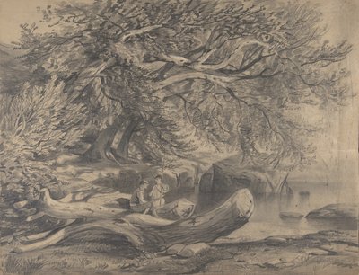 Two Men Resting by a Lake, early to mid-19th century by Alexandre Calame