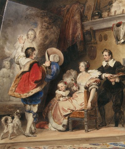 Young Man admiring a Portrait of a Lady and her Little Daughter by Alexandre Evariste Fragonard