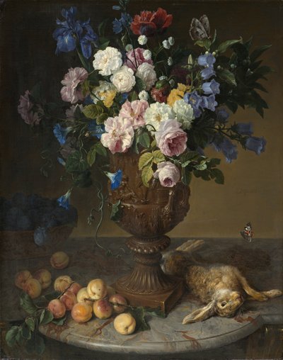 Urn of Flowers with Fruits and Hare by Alexandre Francois Desportes