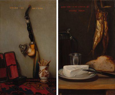 Still Life with Pipe and Matches and Still Life with Herring, Bread, and Cheese by Alexandre Gabriel Decamps