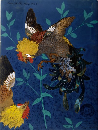 Decor for a vase representing a kind of rooster. Drawing by Paul Alexandre Avisse by Alexandre Paul Avisse