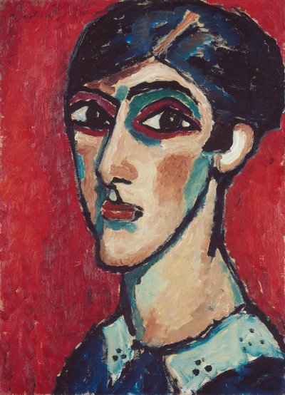 Elongated Head in Brown-Red (Large Female Head on Red) by Alexej von Jawlensky