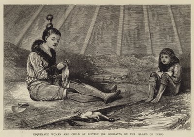 Esquimaux Woman and Child at Lievely (or Godhavn) on the Island of Disco by Alfred Chantrey Corbould