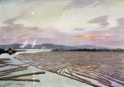 Timber on the River Angerman, Harnosand by Alfred Heaton Cooper