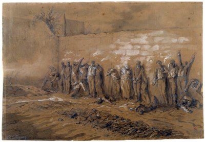 Commune de Paris: execution of 147 fighters of the Commune on the wall of the Federes at Pere Lachaise in Paris on 28/05/1871 by Alfred Henri Darjou