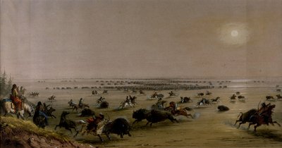 A Surround of Buffalo by Indians by Alfred Jacob Miller
