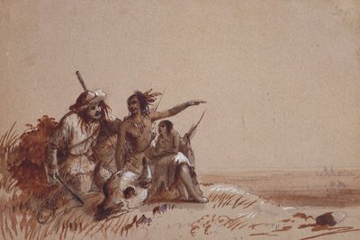 Kansas Indian Recounting to a Trapper, by Signs, the Migration of Buffalo, c.1837 by Alfred Jacob Miller