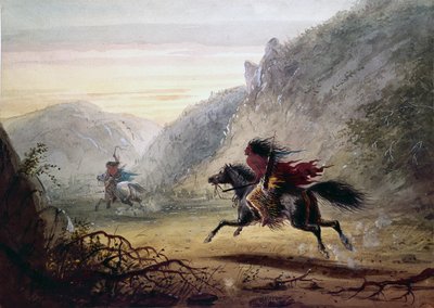 Snake Indian Pursuing Crow Horse Thief by Alfred Jacob Miller