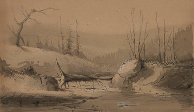 Stream with a Fallen Tree by Alfred Jacob Miller