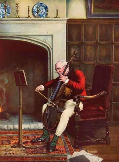 A Difficult Passage - Man Practising the Cello in Front of the Fire by Alfred Lyndon Grace