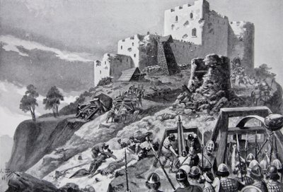 The Welsh Attack on Montgomery Castle in 1095 Led by Cadwgan ap Bleddyn, Prince of Powys, Illustration from 