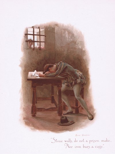 Stone walls do not a prison make, from Some Old Love Songs published by Hildesheimer & Faulkner, 1892 by Alice Havers