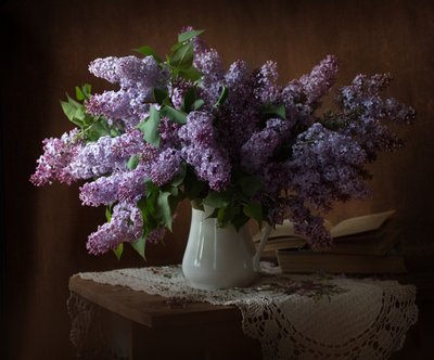 Lilac Still Life with Books by Alina Lankina
