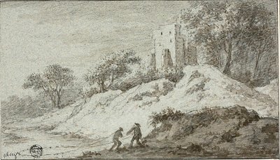 Landscape with Two Figures and Castle on Hill by Allaert van Everdingen