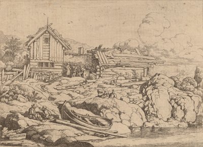 Boat at a River Bank with Three Goats by Allart van Everdingen