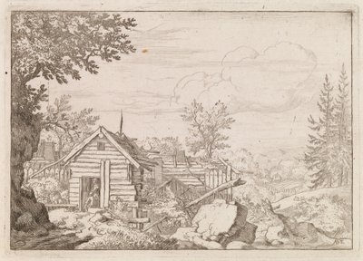Two Men in the Doorway of a Hut by Allart van Everdingen