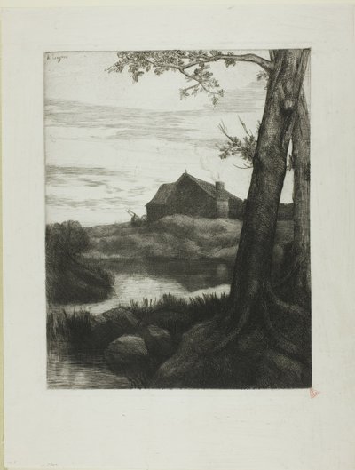 Farm with Large Tree by Alphonse Legros