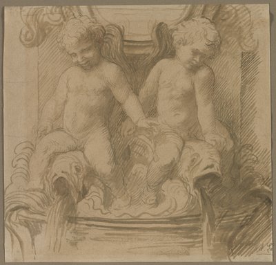 Fountain with Putti Riding Dolphins by Alphonse Legros