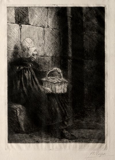 Landscape in the Vicinity of Boulogne, Called Woman with a Basket by Alphonse Legros