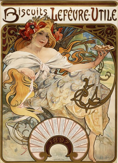Biscuits Lefevre-Utile, Designed as a Calendar for 1897 by Alphonse Mucha