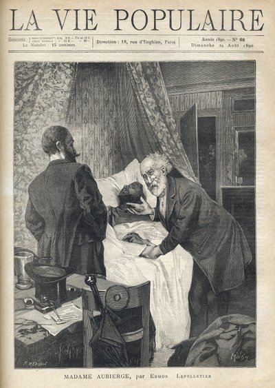 Two men lean over a bed to see a man